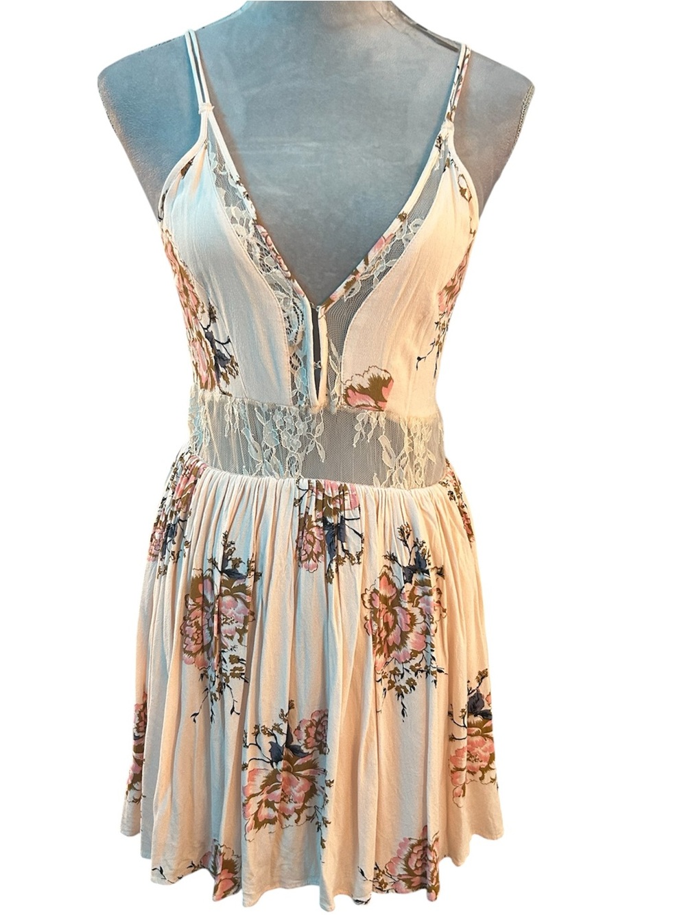 Blush Pink Floral Lace Trim Sundress